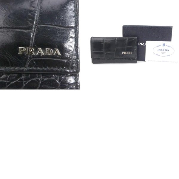 h29852f 10 c Prada Embossed Leather Key Case Black