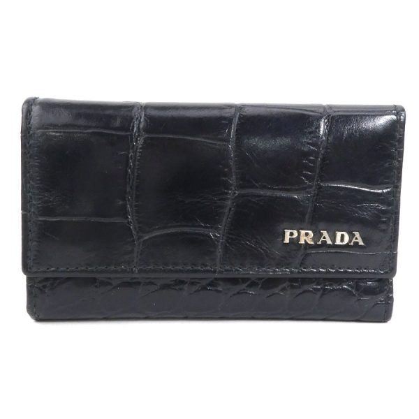 h29852f Prada Embossed Leather Key Case Black