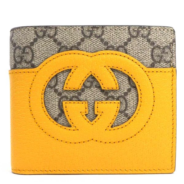 h30048f Gucci Interlocking G Leather GG Supreme Canvas Bifold Wallet Yellow