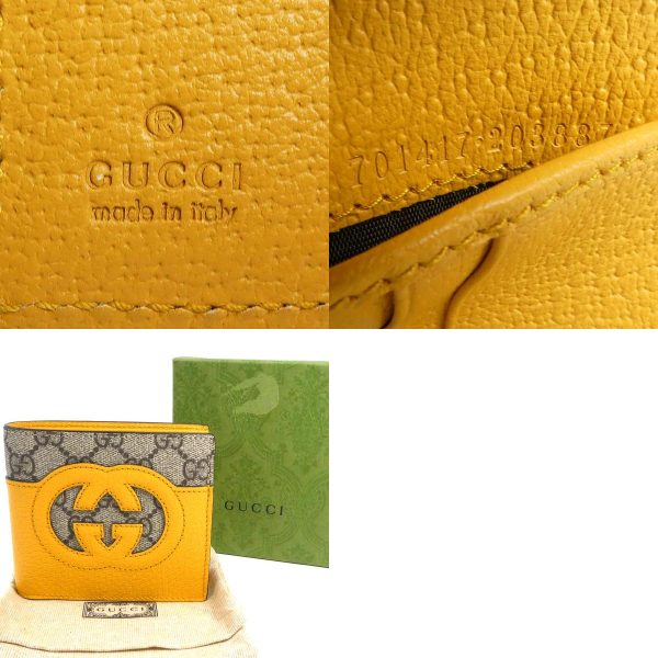 h30048f 7 c Gucci Interlocking G Leather GG Supreme Canvas Bifold Wallet Yellow