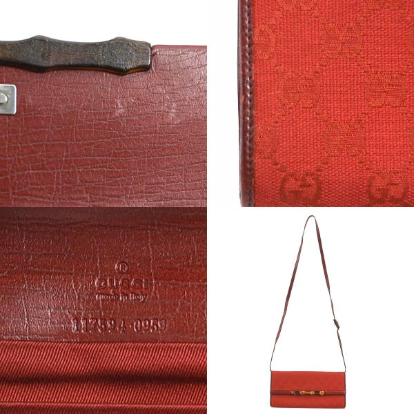 h30134a 10 c Gucci Bamboo GG Canvas Crossbody Shoulder Bag Red