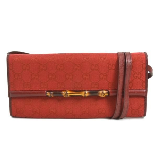 h30134a Gucci Bamboo GG Canvas Crossbody Shoulder Bag Red