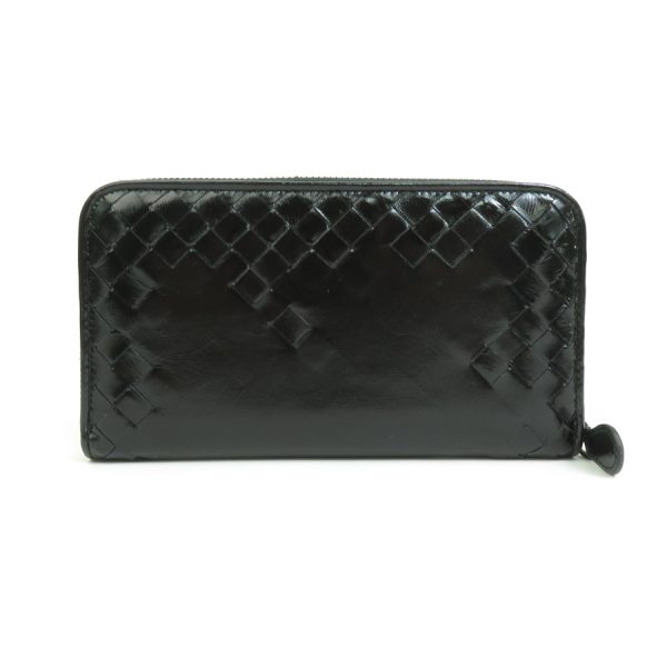 h30160f 1 Bottega Veneta Round Zipper Long Wallet Intrecciato Leather Black