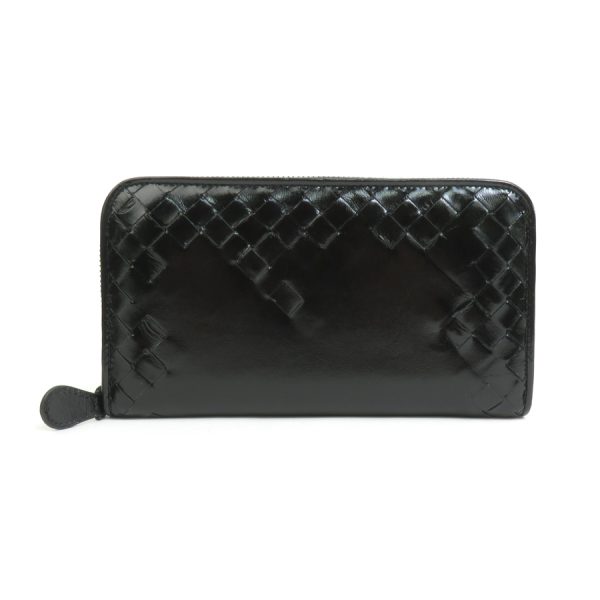 h30160f Bottega Veneta Round Zipper Long Wallet Intrecciato Leather Black