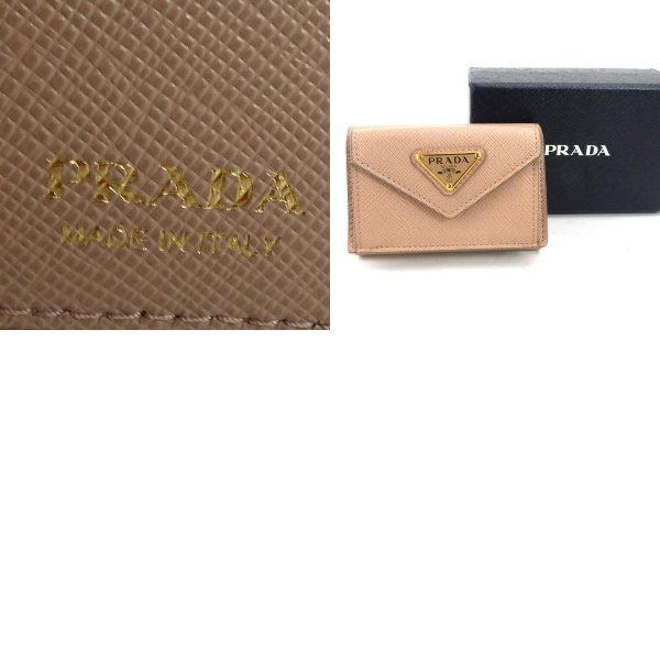 h30245f 10 c Prada Leather Tri Fold Wallet Beige