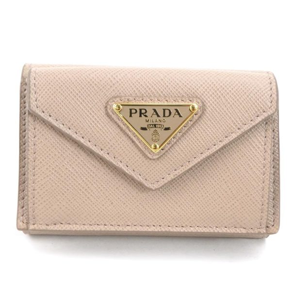 h30245f Prada Leather Tri Fold Wallet Beige