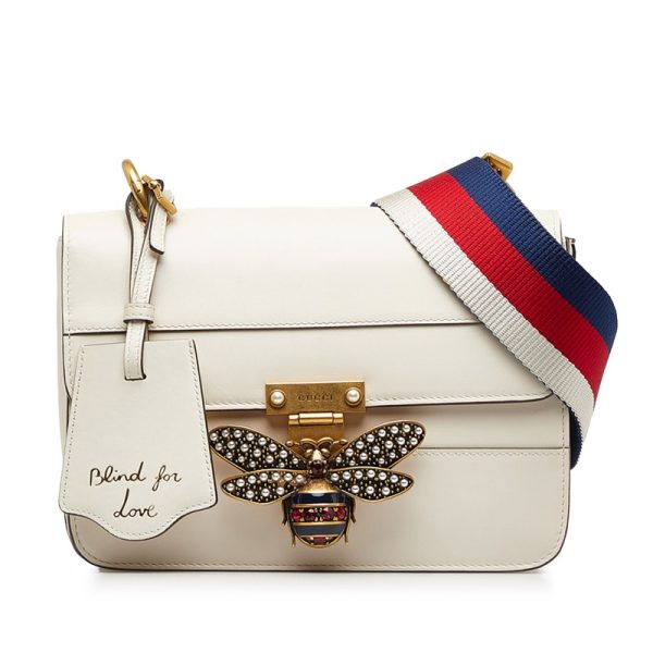 hqu9waeyizp7fhgi 1 Gucci Queen Margaret Stripe Bee Tricolor Shoulder Bag White Leather