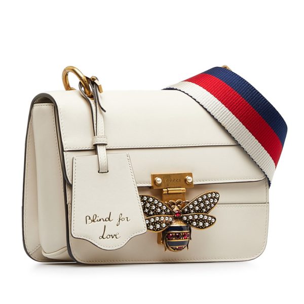 hqu9waeyizp7fhgi 2 Gucci Queen Margaret Stripe Bee Tricolor Shoulder Bag White Leather