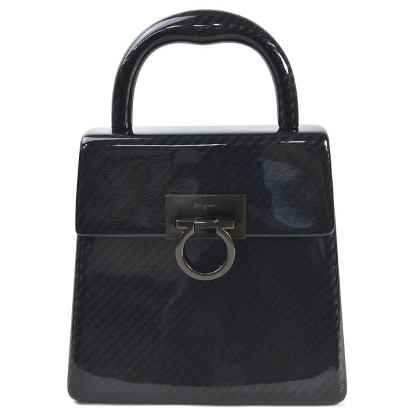 i0442 1 Salvatore Ferragamo Handbag Gancini Carbon Black