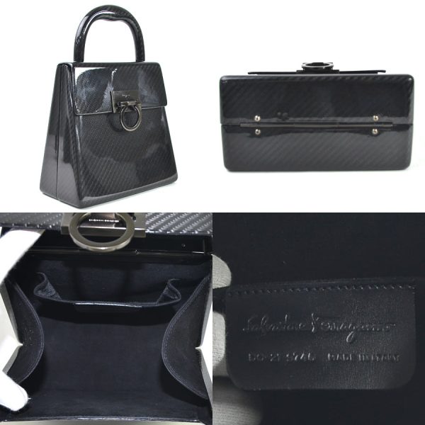 i0442 2 Salvatore Ferragamo Handbag Gancini Carbon Black