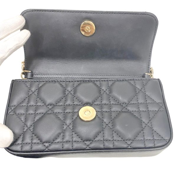 i23 2010 16 Christian Dior Phone Pouch Chain Fake Pearl Lambskin Shoulder Bag Black