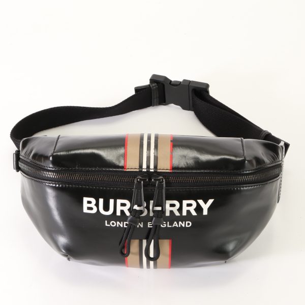 img 01520119 Burberry Sony Striped Leather Bum Bag Black