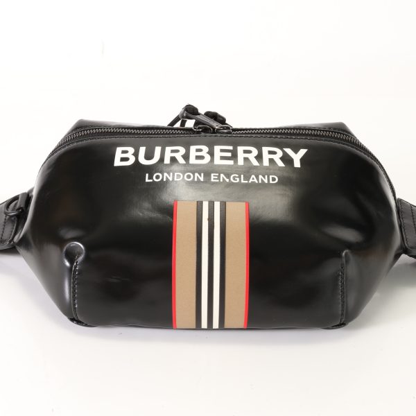 img 01520126 Burberry Sony Striped Leather Bum Bag Black