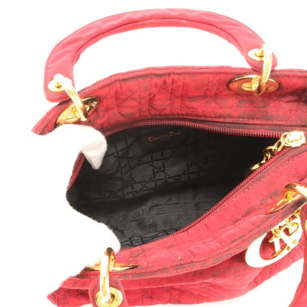 img 01674441 Christian Dior Cannage Lady Dior Top Handle Leather Shoulder Red