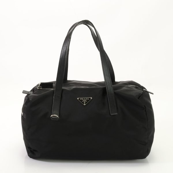 img 01686891 Prada Tessuto Nylon Saffiano Leather Mini Boston Tote Bag Leather Black