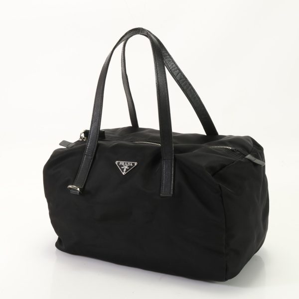 img 01686892 Prada Tessuto Nylon Saffiano Leather Mini Boston Tote Bag Leather Black