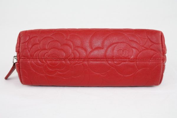 imgrc0070828980 Chanel Camellia Cosmetic Pouch Red Silver Hardware