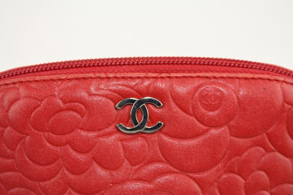 imgrc0070828983 Chanel Camellia Cosmetic Pouch Red Silver Hardware