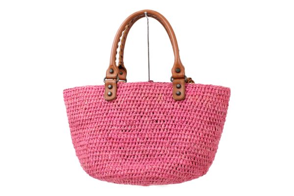 imgrc0073162105 Balenciaga Raffia Straw Basket Bag Pink