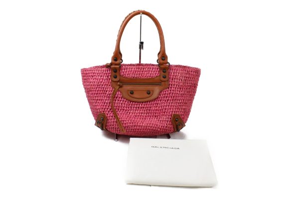 imgrc0073162113 Balenciaga Raffia Straw Basket Bag Pink