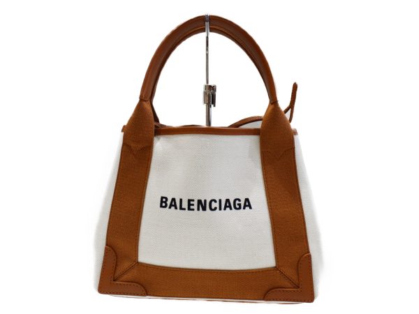 imgrc0075635568 Balenciaga Navy Cabas XS Tote Shoulder Ivory Brown