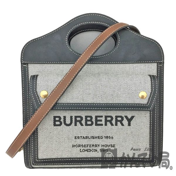 imgrc0080147211 Burberry Strap Leather Canvas Mini Cloth Bag Gray