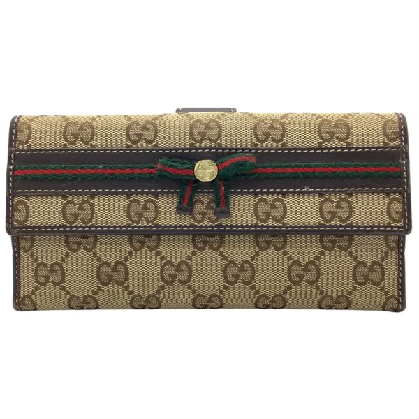 imgrc0086311624 GUCCI Sherry Line Double Hook Long Wallet Beige Brown Leather