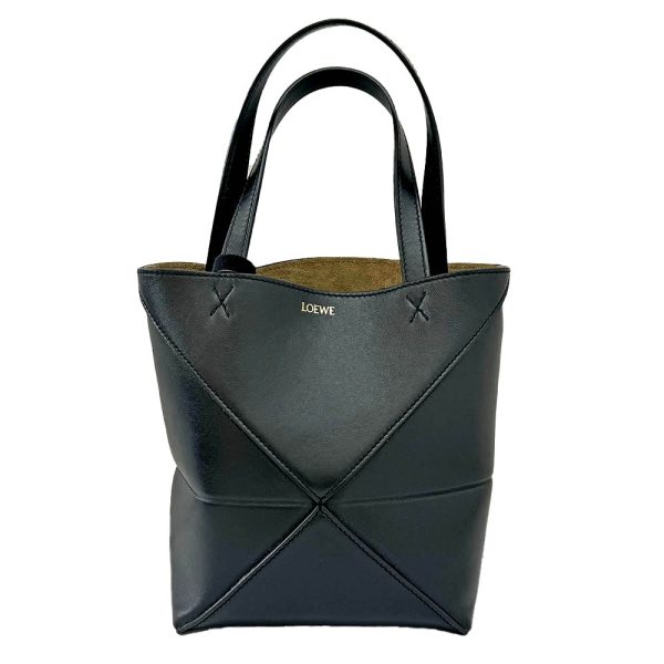 imgrc0086552958 Loewe Puzzle Shiny Calf Leather Mini 2 Way Fold Tote Bag Black