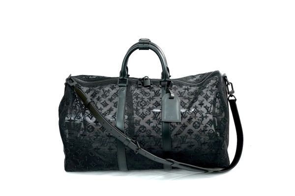 imgrc0087241236 Louis Vuitton Keepall Bandouliere Black Monogram Mesh Leather Boston Bag