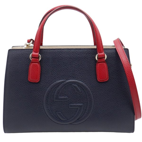 imgrc0088339242 Gucci Soho Top Handle Bag Leather Crossbody Navy White Red