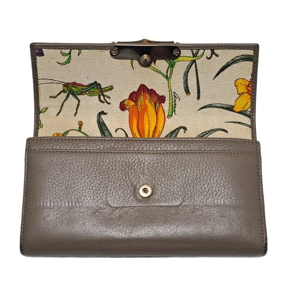 imgrc0089655345 Gucci Bamboo Flora Long Wallet Leather Greige