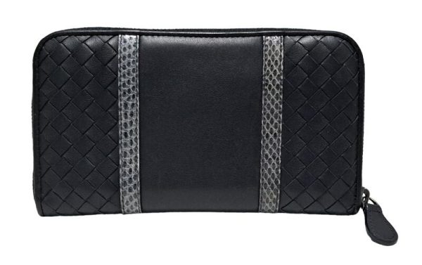 imgrc0090910958 Bottega Veneta Intrecciato Wallet Python Round Zipper Long Wallet Leather Navy