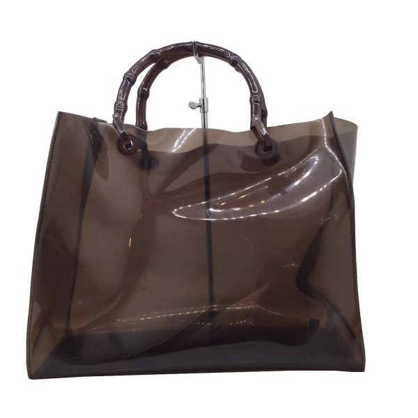 imgrc0091958802 Gucci Vintage Plastic Bamboo Vinyl Leather Tote Bag Brown