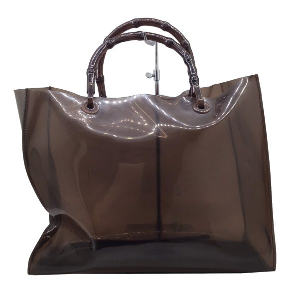 imgrc0091958804 Gucci Vintage Plastic Bamboo Vinyl Leather Tote Bag Brown