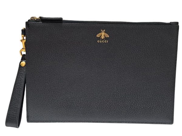 imgrc0093507186 Gucci Animalier Bee Clutch Bag Leather Black