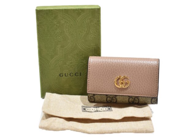 imgrc0094028651 Gucci GG Marmont Leather Key Case Pink Beige GG Supreme Canvas