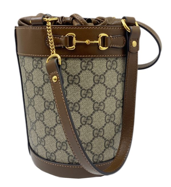 created by Background Eraser Gucci Horsebit GG Canvas Bucket Handbag 2way Brown