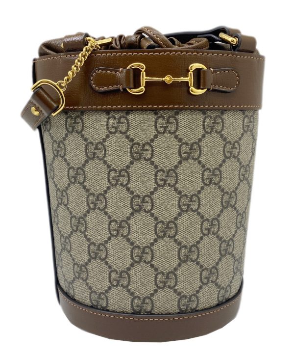 created by Background Eraser Gucci Horsebit GG Canvas Bucket Handbag 2way Brown