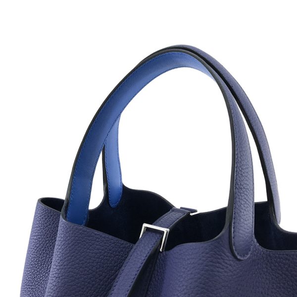 imgrc0100154048 Hermes Picotin Lock Eclat Taurillon Clemence Hand Bag Blue Zelige