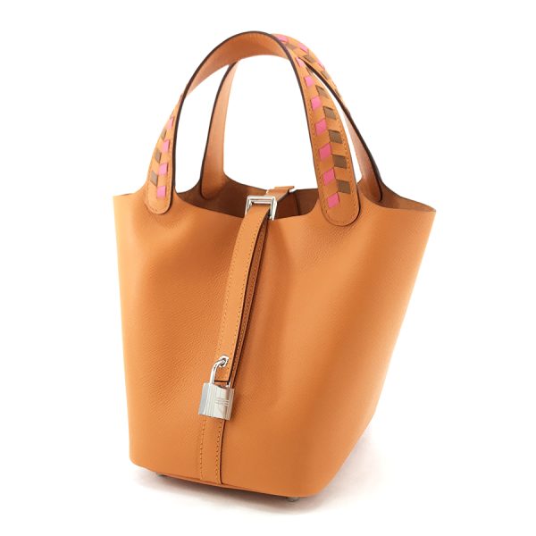 imgrc0100154526 Hermes PM Picotin Lock Tressage De Cuir Epsom Hand Bag Apricot Rose Azalee Gold