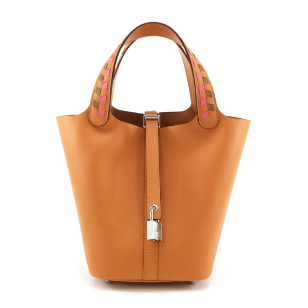 imgrc0100154527 Hermes PM Picotin Lock Tressage De Cuir Epsom Hand Bag Apricot Rose Azalee Gold