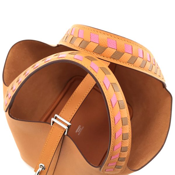 imgrc0100154530 Hermes PM Picotin Lock Tressage De Cuir Epsom Hand Bag Apricot Rose Azalee Gold