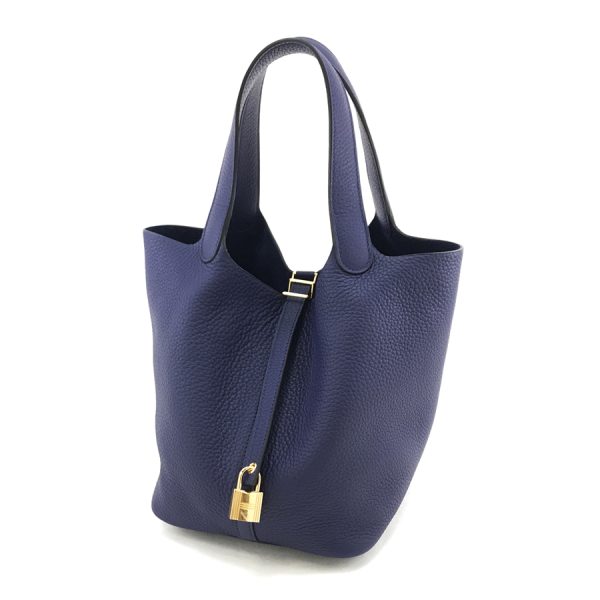 imgrc0100533432 Hermes Picotin Lock Taurillon Clemence MM Hand Bag Blue Gold