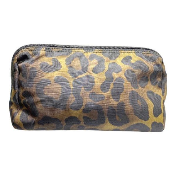 imgrc0107015978 Prada Cosmetic Pouch Triangular Plate Logo Leopard Print Nylon Brown