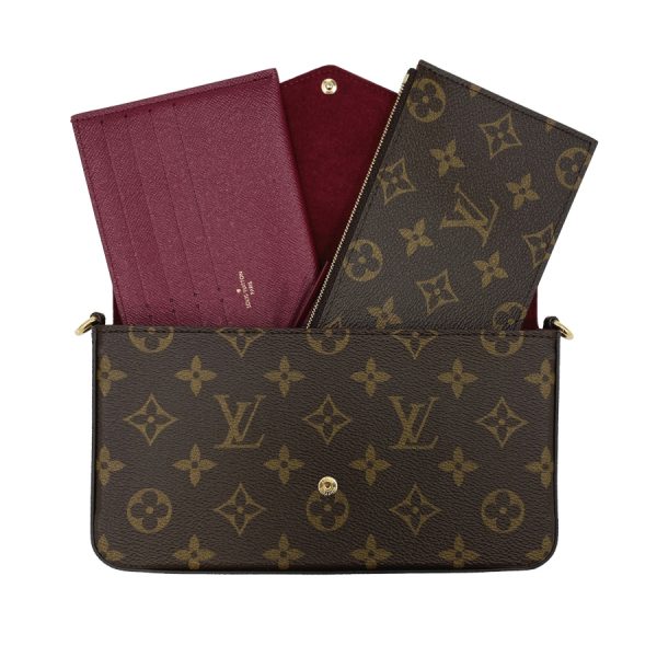 imgrc0117389720 Louis Vuitton Monogram Pochette Felicie Fuchsia Brown Red Leather