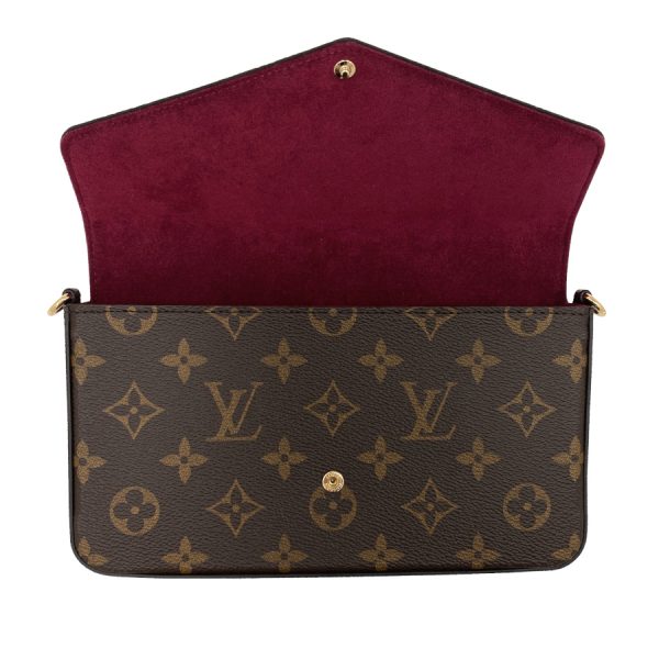 imgrc0117389721 Louis Vuitton Monogram Pochette Felicie Fuchsia Brown Red Leather