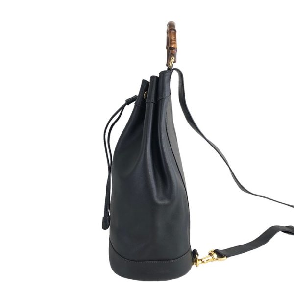 imgrc0119107687 Gucci Bamboo Leather Drawstring Shoulder Bag Black