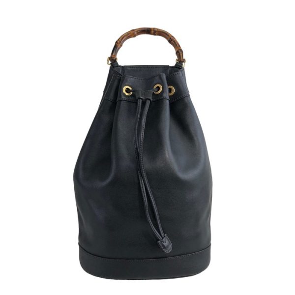 imgrc0119107693 Gucci Bamboo Leather Drawstring Shoulder Bag Black