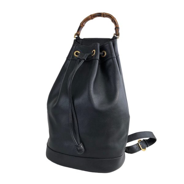 imgrc0119107694 Gucci Bamboo Leather Drawstring Shoulder Bag Black