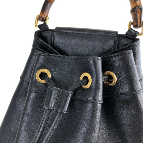 imgrc0119107696 Gucci Bamboo Leather Drawstring Shoulder Bag Black